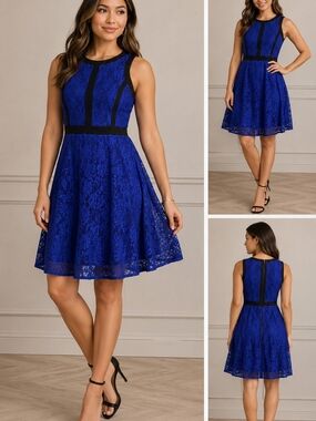 Ivanka Trump Royal Blue Lace Fit & Flare Dress Sleeveless Cocktail Party Size 4